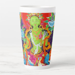 Cool tibetan thangka green tara god tattoo vibrant latte mug