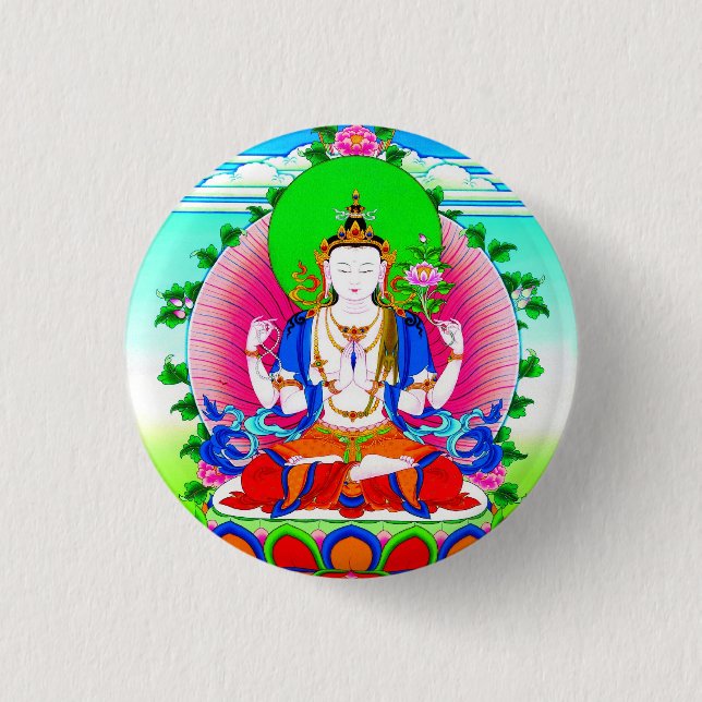 Cool tibetan thangka Shadakshari Avalokiteshvara 3 Cm Round Badge (Front)