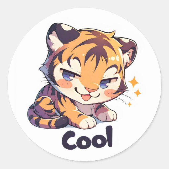 Cool Tiger Anime Classic Round Sticker (Front)