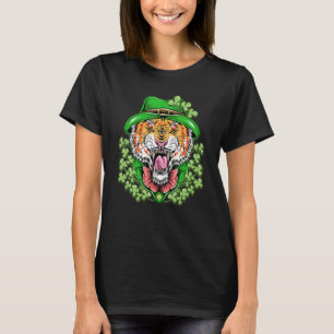 Cool Tiger Face St Patricks Day Irish Shamrock Boy T-Shirt