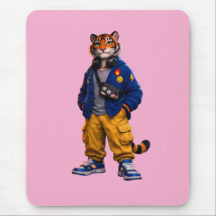 Cool Tiger in Streetwear Art - Urban Style Tiger Mouse Pad