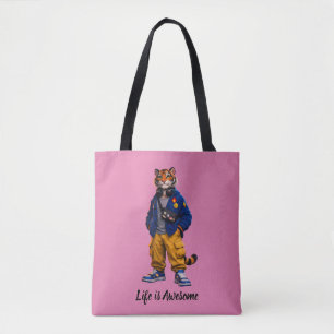 Cool Tiger in Streetwear Art - Urban Style Tiger Tote Bag