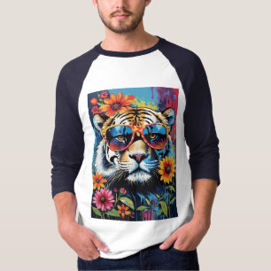 Cool Tiger In Sunglasses With Flowers T-Shirt