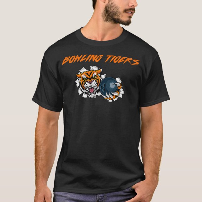 Cool Tiger With Bowling Ball Bowling Team Matching T-Shirt (Front)