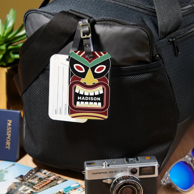 Cool Tiki Totem custom name Luggage Tag (Front & Back)