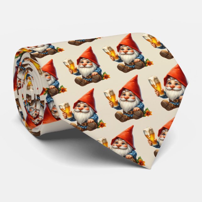 Cool tiled beer gnome pattern  tie (Rolled)