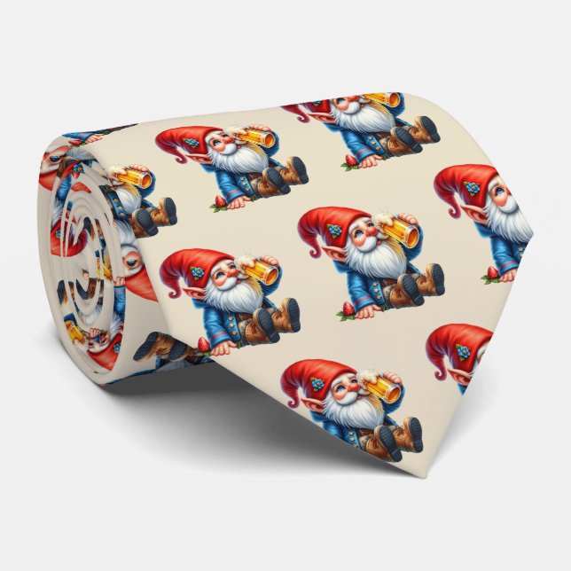 Cool tiled beer gnome pattern  tie (Rolled)