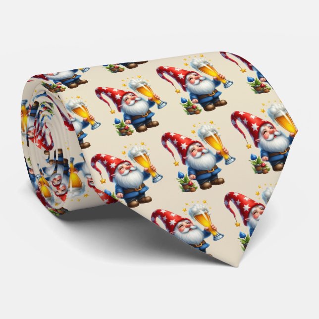 Cool tiled beer gnome pattern  tie (Rolled)
