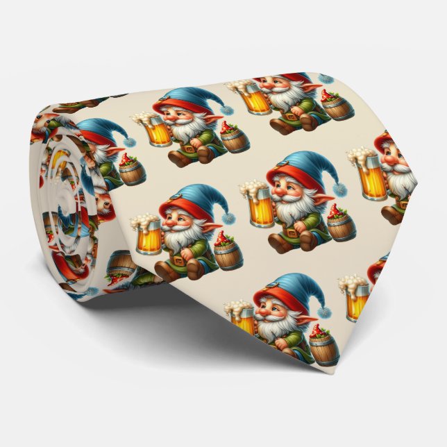 Cool tiled beer gnome pattern  tie (Rolled)