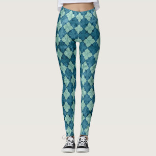 Cool Tiled Blue Quatrefoil Pattern Cute and Fun Leggings