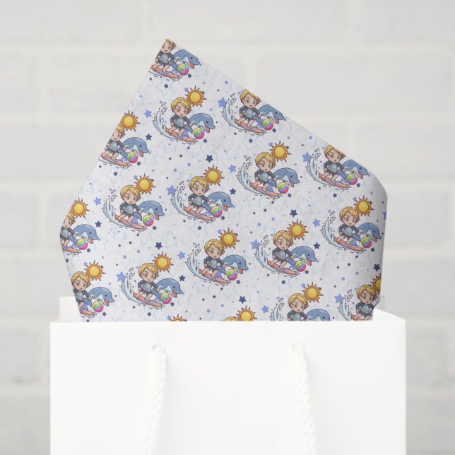 cool tiled boy dolphin beach party  tissue paper (Gift Bag)