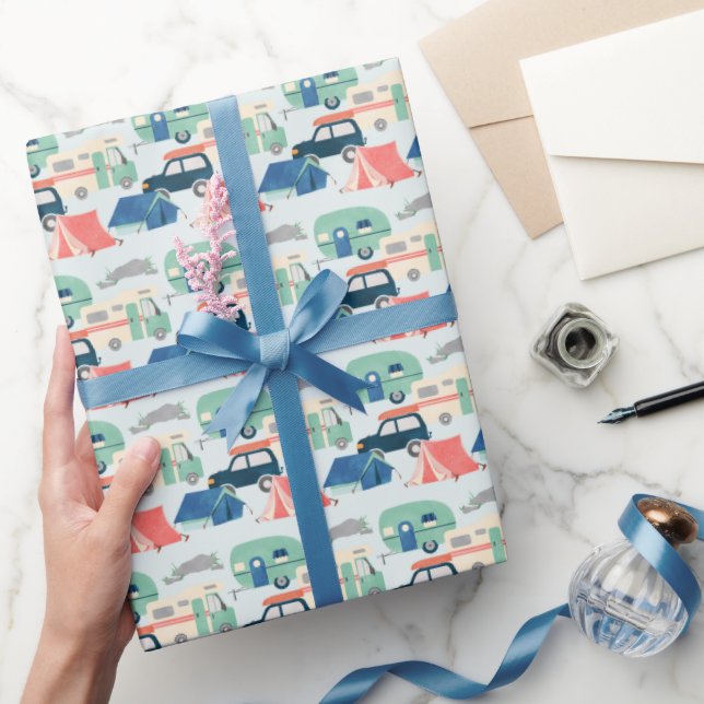 cool tiled camping pattern party wrapping paper (Gifting)