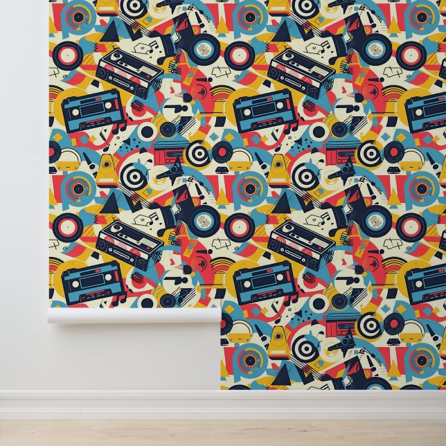 Cool tiled eighties music pattern  wallpaper (Application)