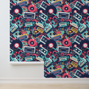 Cool tiled eighties music pattern wallpaper