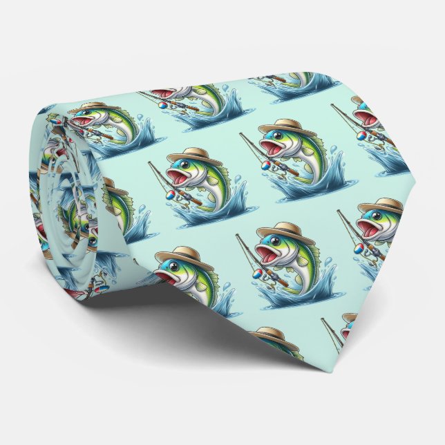 Cool tiled fishing lovers neck tie  (Rolled)