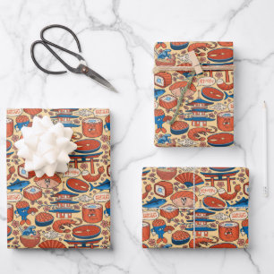 cool tiled Japanese food pattern Wrapping Paper Sheet