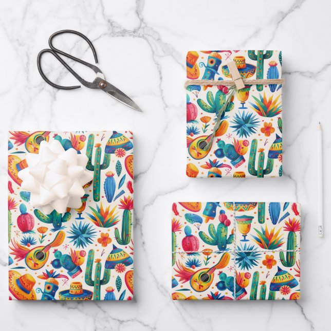 Cool tiled Mexican fiesta party  Wrapping Paper Sheet (Front)
