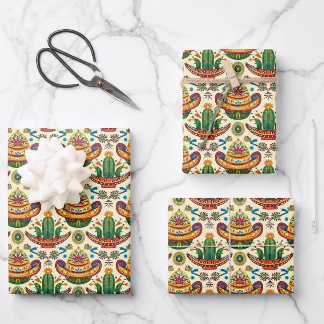 Cool tiled Mexican fiesta party  Wrapping Paper Sheet (Front)