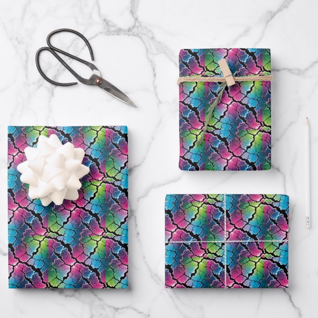 Cool tiled neon pattern party  wrapping paper sheet (Front)