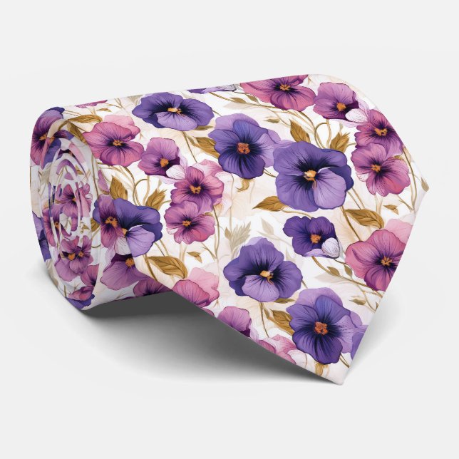 Cool tiled pansy pattern  tie (Rolled)