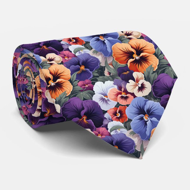Cool tiled pansy pattern tie (Rolled)