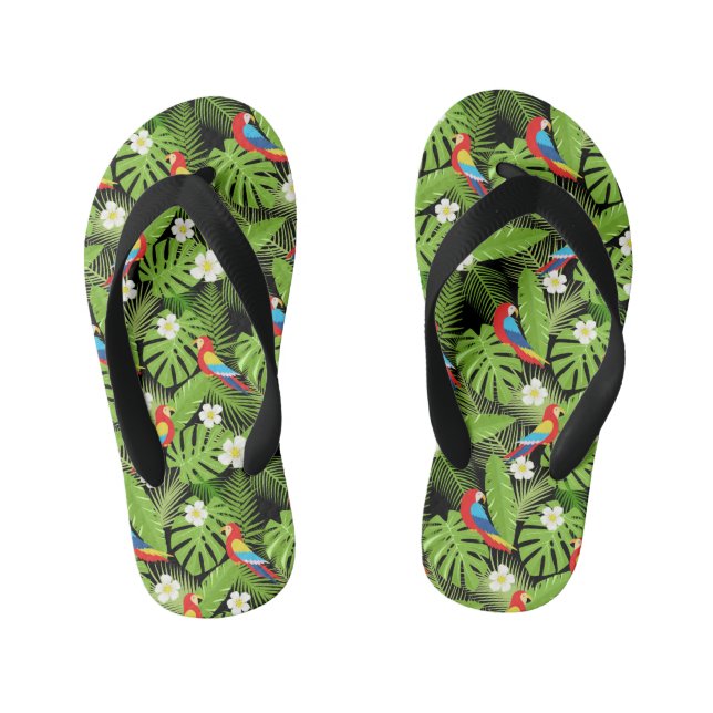 Cool tiled parrots pattern Tropical Kid's Jandals (Footbed)