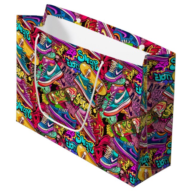 Cool tiled pattern comic graffiti teen  large gift bag (Front Angled)