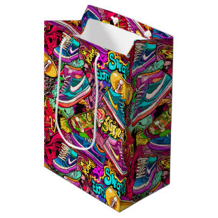 Cool tiled pattern comic graffiti teen medium gift bag