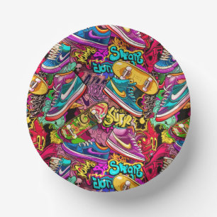 Cool tiled pattern comic graffiti teen paper plate