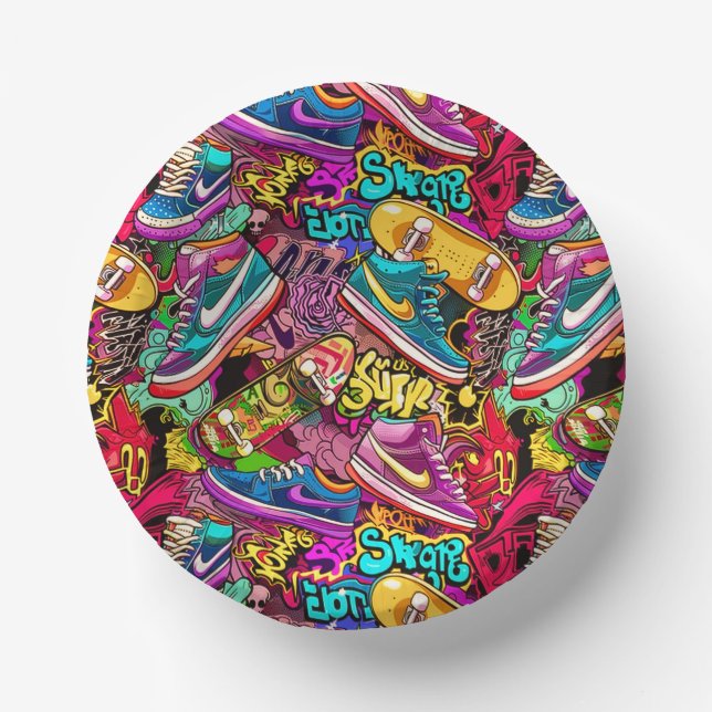 Cool tiled pattern comic graffiti teen  paper plate (Front)