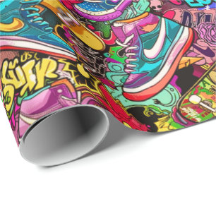 Cool tiled pattern comic graffiti teen  wrapping paper