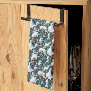 Cool tiled pattern Seasonal pinecones Tea Towel