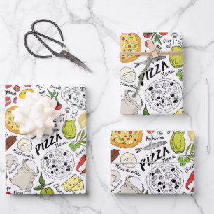 cool tiled pizza party  wrapping paper sheet