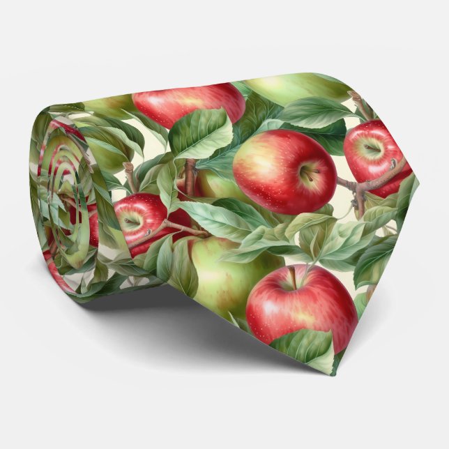 Cool tiled red green apple pattern tie (Rolled)