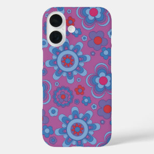Cool-Toned Retro Flower Power iPhone 16 Case