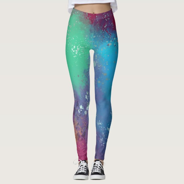 Cool Tones Abstract Oil Paint Gradient Leggings (Front)