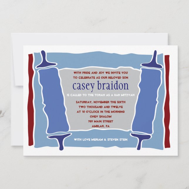 COOL TORAH Themed Bar Bat Mitzvah Invitation (Front)