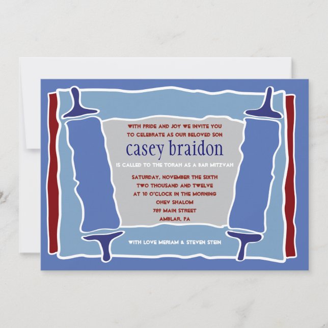 COOL TORAH Themed Bar Bat Mitzvah Invitation (Front)
