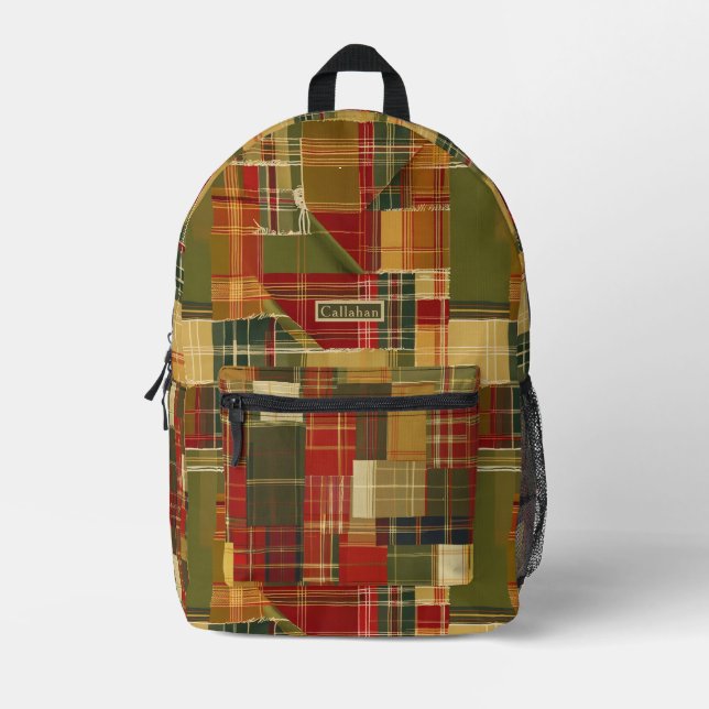 Cool Torn Autumn Plaid Printed Backpack (Front)