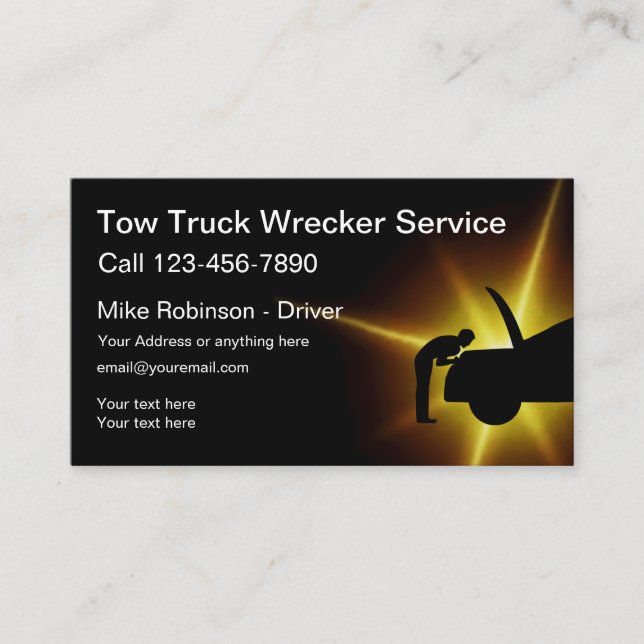 Cool Tow Truck Driver Business Cards (Front)