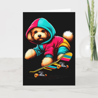 Cool Toy Poodle Dog Skateboarding Illustration Art Card