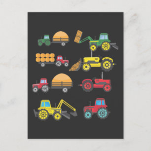 Cool Tractor Drawing Farm Lover Agriculture Kid Postcard