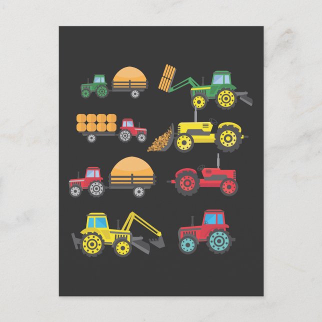 Cool Tractor Drawing Farm Lover Agriculture Kid Postcard (Front)