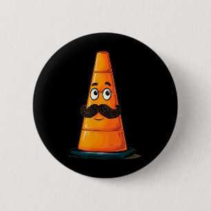 Cool Traffic Cone with Brown Moustache Beard 6 Cm Round Badge
