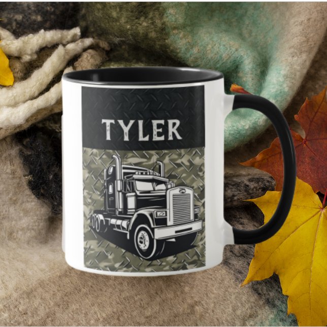 Cool Transport Truck Name Equipment Camo Mug (Cool camo transport truck coffee mug.)