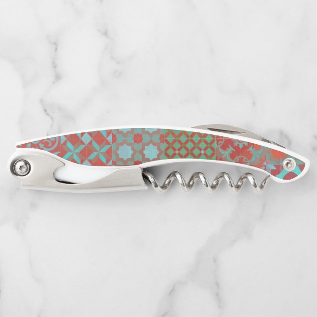 Cool, trendy Aegean tiles in red and blue Corkscrew (Front)