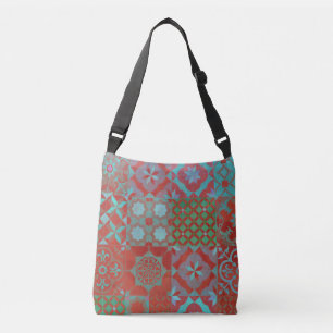 Cool, trendy Aegean tiles in red and blue Crossbody Bag