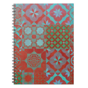 Cool, trendy Aegean tiles in red and blue Notebook