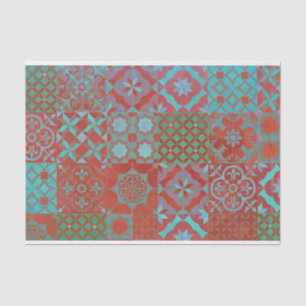 Cool, trendy Aegean tiles in red and blue Tissue Paper