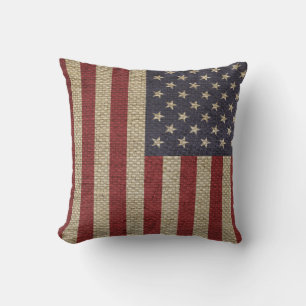 Cool trendy America flag burlap texture Cushion